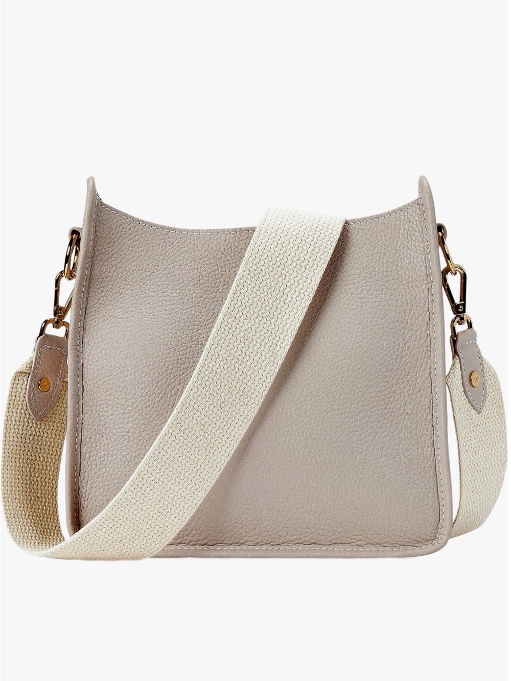 GiGi New York Taupe Leather Crossbody with Cream Canvas Strap